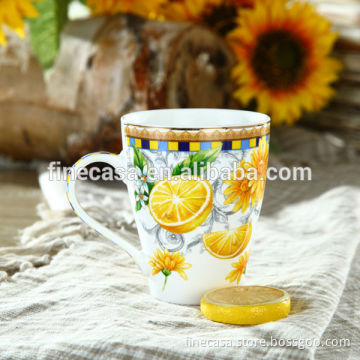 11OZ Fine New Bone China Elegant Yellow Ceramic Coffee Mug of Lemon Fragrance